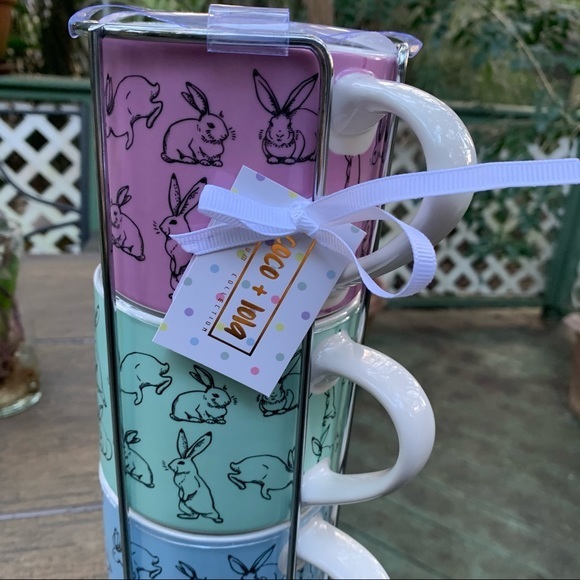 NWT Multicolored Rabbit Stackable 4 Mugs + Holder - Picture 11 of 11